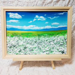 油絵 絵画 空と白いお花畑【A4】 絵画 HR 通販 14650802