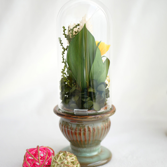 「仏花」パープルポンポン菊のプリザーブドフラワーのガラスドーム＜受注制作＞お供え花 8枚目の画像