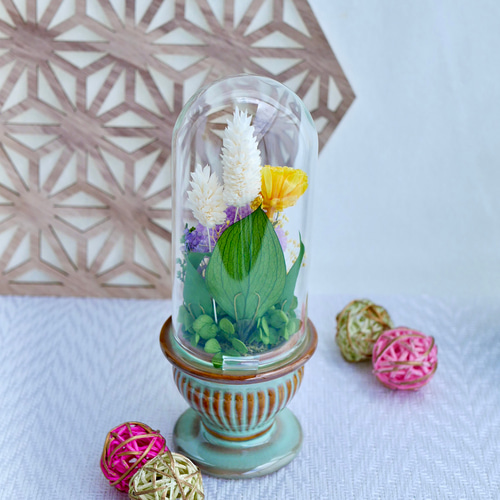 仏花」パープルポンポン菊のプリザーブドフラワーのガラスドーム