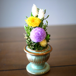 「仏花」パープルポンポン菊のプリザーブドフラワーのガラスドーム＜受注制作＞お供え花 4枚目の画像