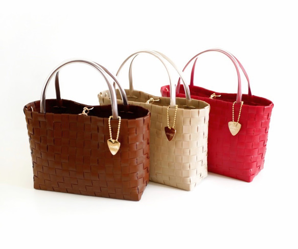 シンプル無地な秋の3色プラカゴバッグS チョコレートブラウン