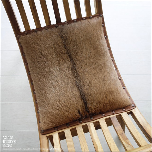 チーク材 無垢材 シングルソファfur/N23 ベンチ 椅子 イス スツール 本皮 毛皮 革製 ハラコ 一人掛け 皮張り 5枚目の画像