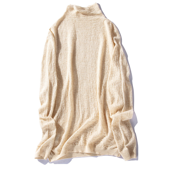 【7色】ハイネックセーター　柔らかくて薄い　ニットセーター　シンプルセーター　ウール混紡ベージュ＃L090BE 2枚目の画像