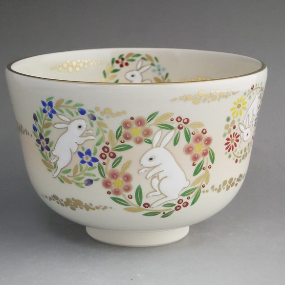 ◆商品番号 12804 抹茶茶碗 花兎　陶楽 ◆商品番号 抹茶茶碗