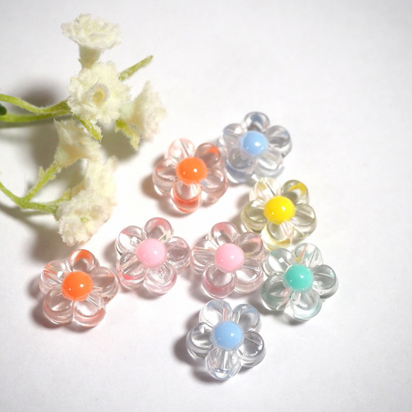 60個 フラワー アクリルビーズ 12mm ミックスカラー 花 ビーズ