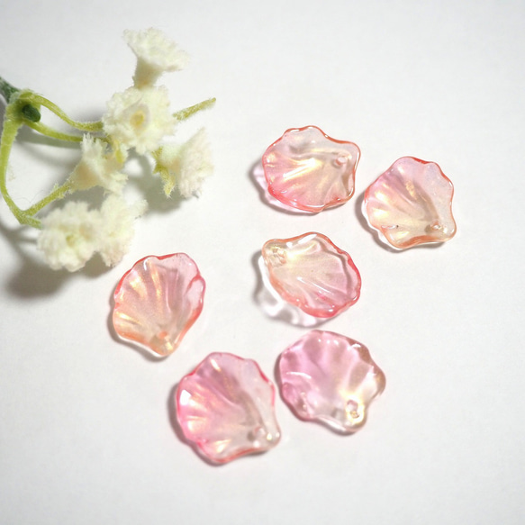 12個 花びら ガラスビーズ 15×16mm ピンクゴールド フラワービーズ