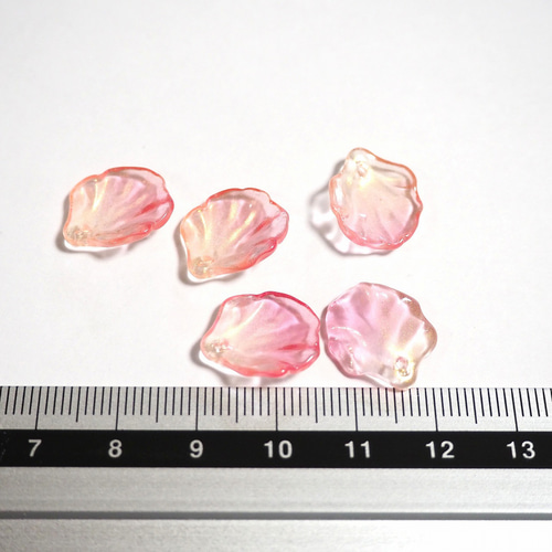 12個 花びら ガラスビーズ 15×16mm ピンクゴールド フラワービーズ