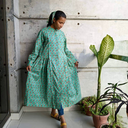 りこ　MINATONO TENRANKAI　シャツワンピース　綿 セール】 インド綿 スモッキング シャツワンピース （ミニ丈