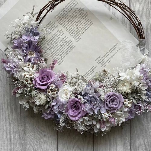 ライラック色のリースブーケ ＊ウエディング＊ プリザーブドフラワー  