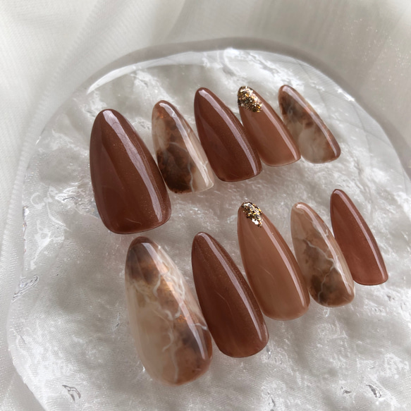 ニュアンスネイルチップ /天然石ネイル/ブラウンネイル/マグネット