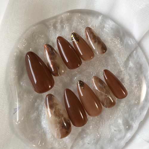 ニュアンスネイルチップ /天然石ネイル/ブラウンネイル/マグネット