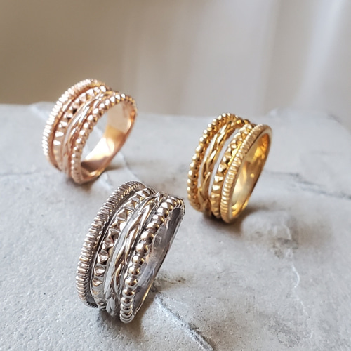 メンズライク、レイヤード4連リング、RS-219ピンクゴールド個性的ペア