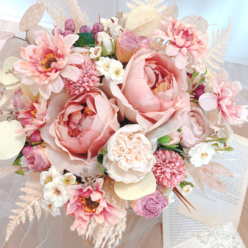 ❤️残り一点❤️アーティフィシャルフラワーブーケ ブーケ ピンクブーケ 結婚式ブーケ 再販・秋婚】スイートピーたっぷりピンクブーケ アーティ