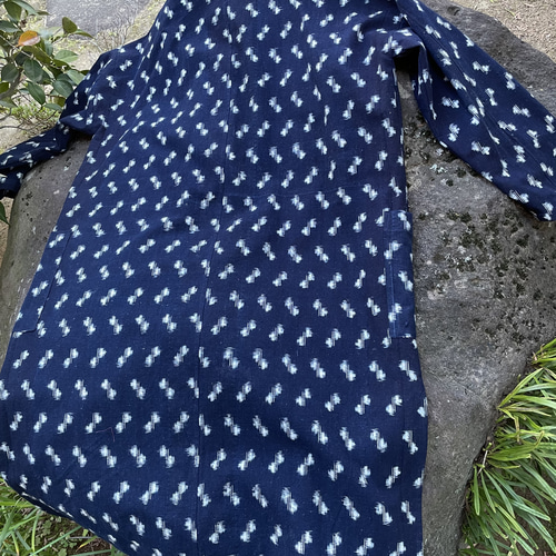 着物リメイク】絣の衿付きコートワンピース/藍染 ワンピース 古布華