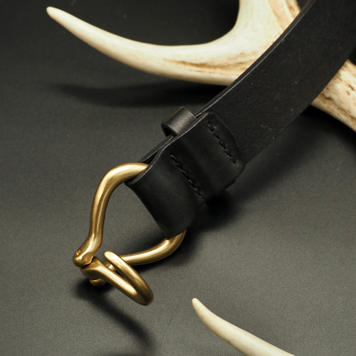 Belt-13 真鍮製 ヒズメ掘りバックル レザーベルト ブラック 巾33mm