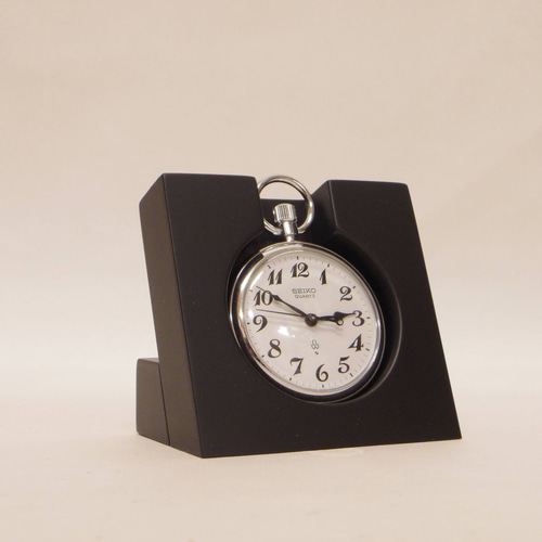 クリックポスト発送、鉄道時計スタンド、組立式、マホガニー、ブラック