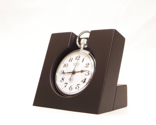 クリックポスト発送、鉄道時計スタンド、組立式、マホガニー、ブラック