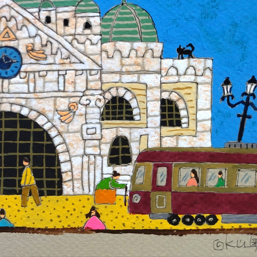 奥村ユズル　水彩画原画　メルボルンの鉄道駅 奥村ユズル水彩画原画メルボルンの鉄道駅