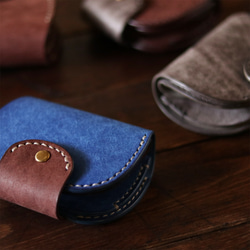 小さな財布 コロコロ丸いコンパクトウォレット・革財布 コバルト＆ブラウン 9枚目の画像
