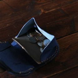 小さな財布 コロコロ丸いコンパクトウォレット・革財布 コバルト＆ブラウン 4枚目の画像