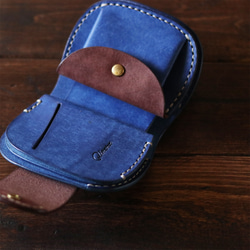小さな財布 コロコロ丸いコンパクトウォレット・革財布 コバルト＆ブラウン 6枚目の画像