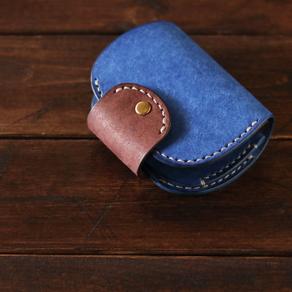 小さな財布 コロコロ丸いコンパクトウォレット・革財布 コバルト＆ブラウン 2枚目の画像