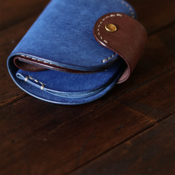 小さな財布 コロコロ丸いコンパクトウォレット・革財布 コバルト＆ブラウン 7枚目の画像