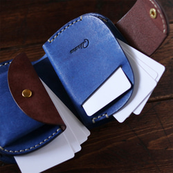 小さな財布 コロコロ丸いコンパクトウォレット・革財布 コバルト＆ブラウン 3枚目の画像