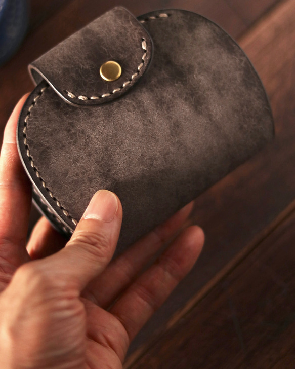 小さな財布 コロコロ丸いコンパクトウォレット・革財布 コバルト＆ブラウン 11枚目の画像