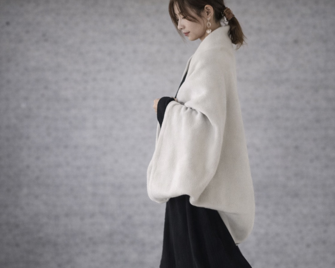 秋冬3way大人の高級メルトンフリースストール／ストールにもアウターにもブランケットにも使い方色々／アイボリー