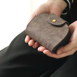 小さな財布 コロコロ丸いコンパクトウォレット・革財布 グレー 1枚目の画像