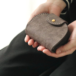 creema コンパクト　ウォレット　財布 小さな財布 ころころ財布 丸いコンパクトウォレット・革財布 グレー