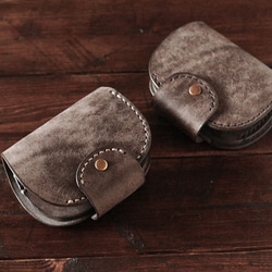 小さな財布 コロコロ丸いコンパクトウォレット・革財布 グレー 2枚目の画像