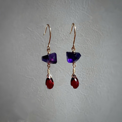 [14KGF]葡萄色♡石榴石x紫水晶耳環 第1張的照片