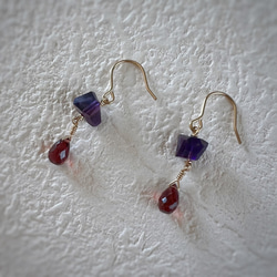 [14KGF]葡萄色♡石榴石x紫水晶耳環 第4張的照片