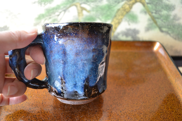 【コーヒーカップ】マグカップ　宇宙の装い　(コスモブルー)　★萩焼 6枚目の画像