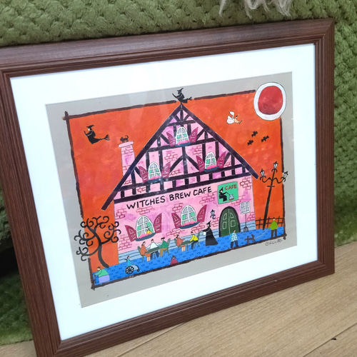奥村ユズル　水彩画原画　魔女カフェ 魔女カフェ 絵画 奥村ユズル 通販 14653413｜Creema(クリーマ)