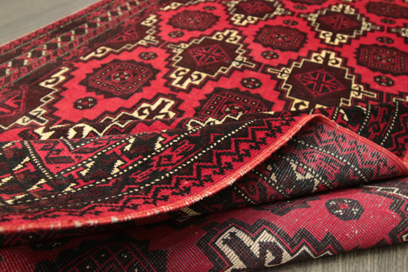 アンティークトルクメン族絨毯　ギュルデザイン　オールド手織り絨毯　部族絨毯　ヴィンテージラグ　112x195cm＃154 5枚目の画像