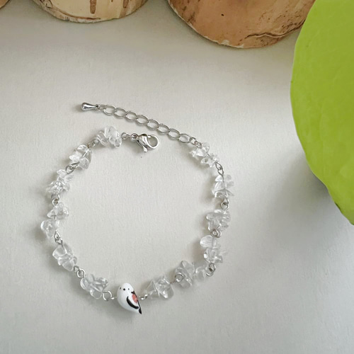 シマエナガ＆水晶のブレスレット・4月の誕生石 ブレスレット MILULA