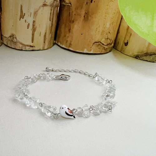 シマエナガ＆水晶のブレスレット・4月の誕生石 ブレスレット MILULA