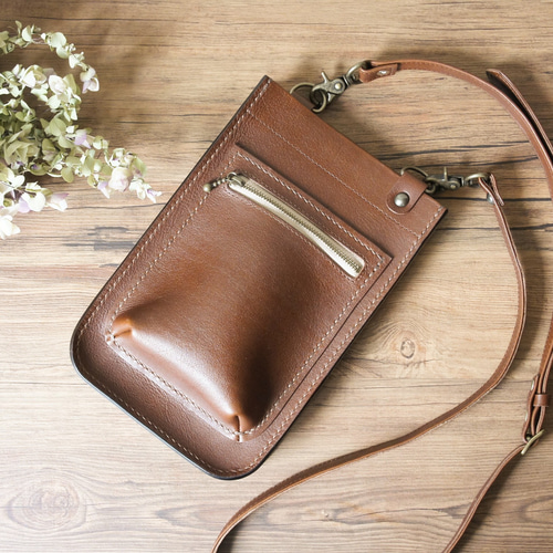 ラスト一点 ミニショルダーバッグ】＊brown＊ファスナーポケット