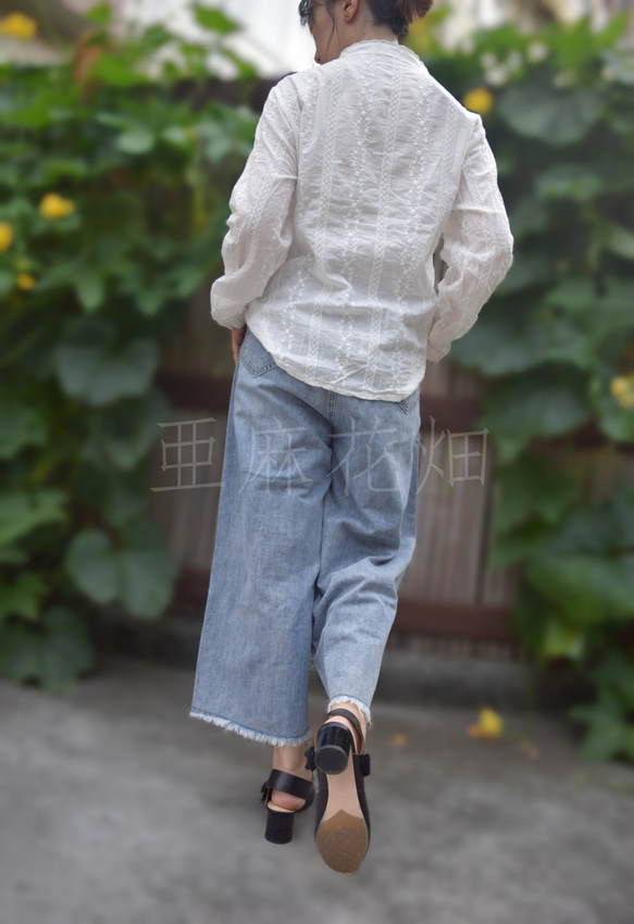 秋の福袋 刺繍 デニム ワイド パンツ レディース パンツ ワイド デニム ハイ ウエスト パンツ 骨格 ウェーブ 9枚目の画像