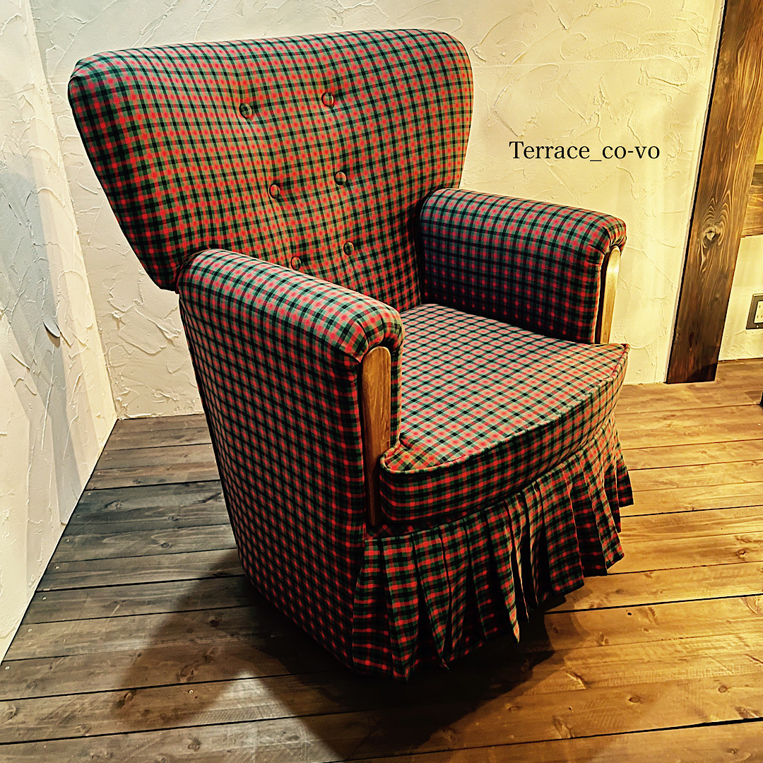 綿100% タータンチェック柄ソファ 3人掛け 昭和レトロ チェック柄