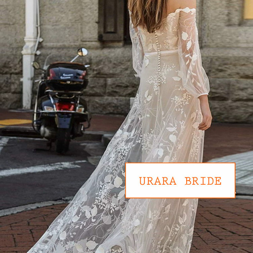 ランタンスリーブ オフショルダー ウエディングドレス ドレス ウララ  