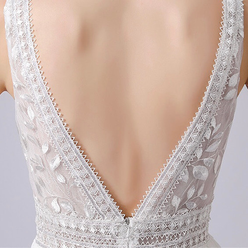 レーススリット Vネック ノースリーブウエディングドレス 二次会  