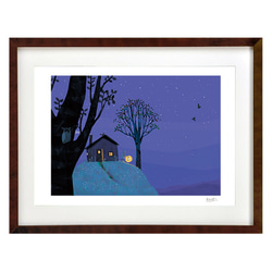 エーゲ海とブーゲンビリア01」透明水彩画 原画 風景画 額縁付 F4サイズ