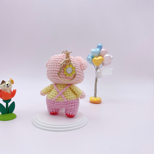 受注作製】ブタちゃん ハンドメイド あみぐるみ キーホルダー付