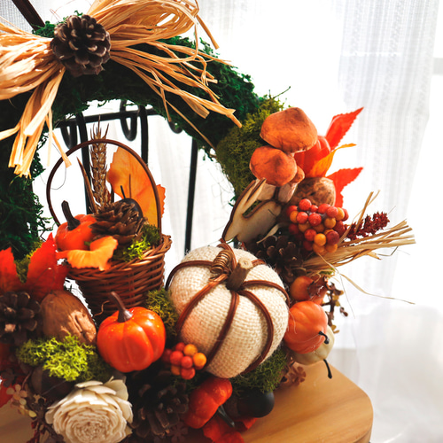 かぼちゃの秋リース＊ナチュラル＊秋リース＊ハロウィン リース  