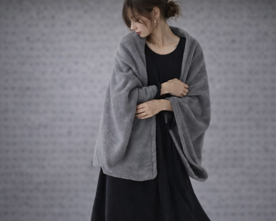 秋冬3way大人の高級メルトンフリースストール／ストールにもアウターにもブランケットにも使い方色々／グレー