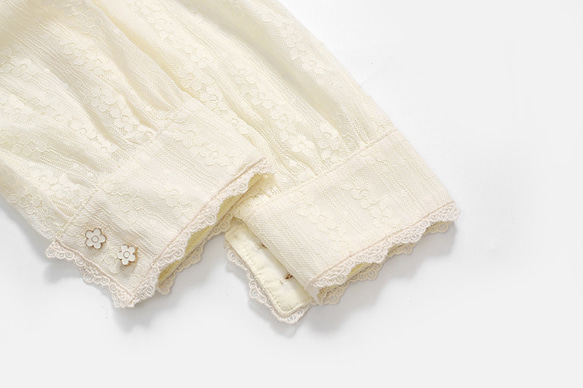 奶黃色 新中式宮廷復古古典蕾絲襯衣 提花刺綉雙層內裡襯衫上衣 第5張的照片